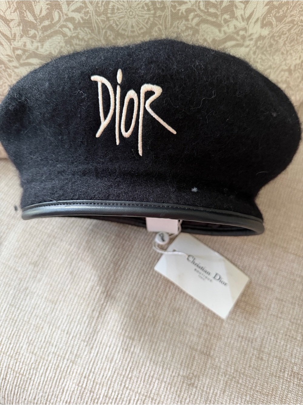Christian Dior Black Wool Logo Baker Boy Hat